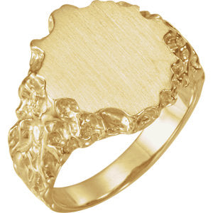 14K Yellow 18x16mm Men's Nugget Signet Ring